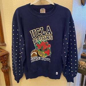 Vtg FURST OF A KIND Unique UCLA Bruins 1999 Rose Bowl Bling Sleeve Sweater-Small